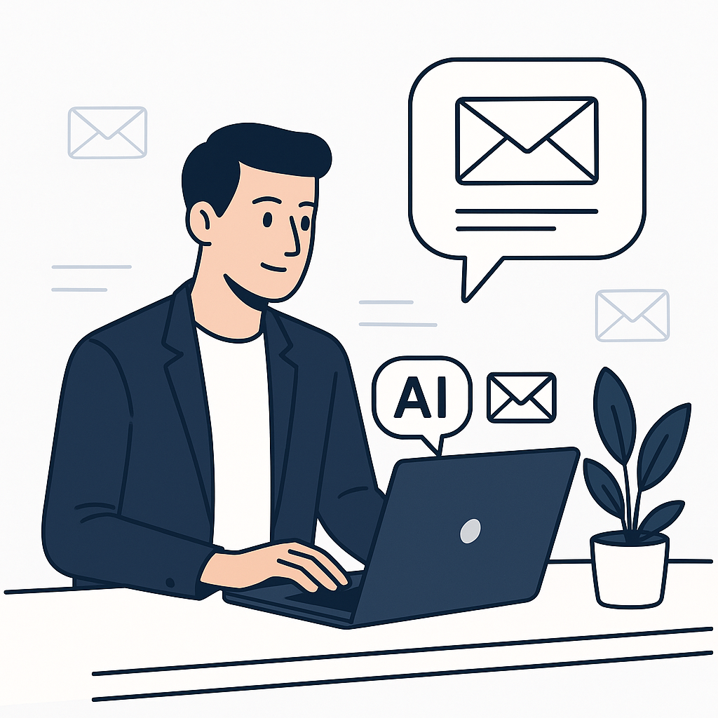 Modern graphic symbolizing streamlined inbox management and enhanced productivity with an AI email assistant.