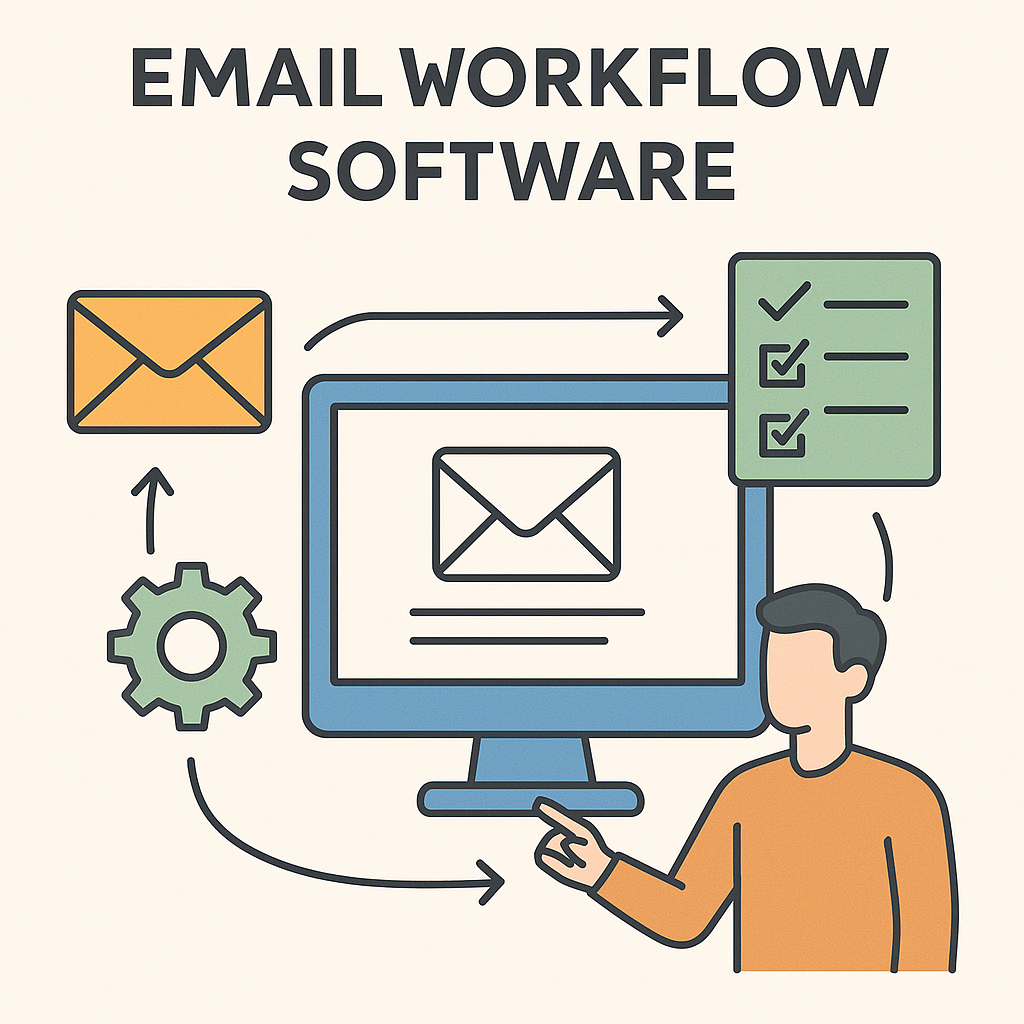 Informative illustration depicting email workflow software intelligently organizing and automating inbox tasks.