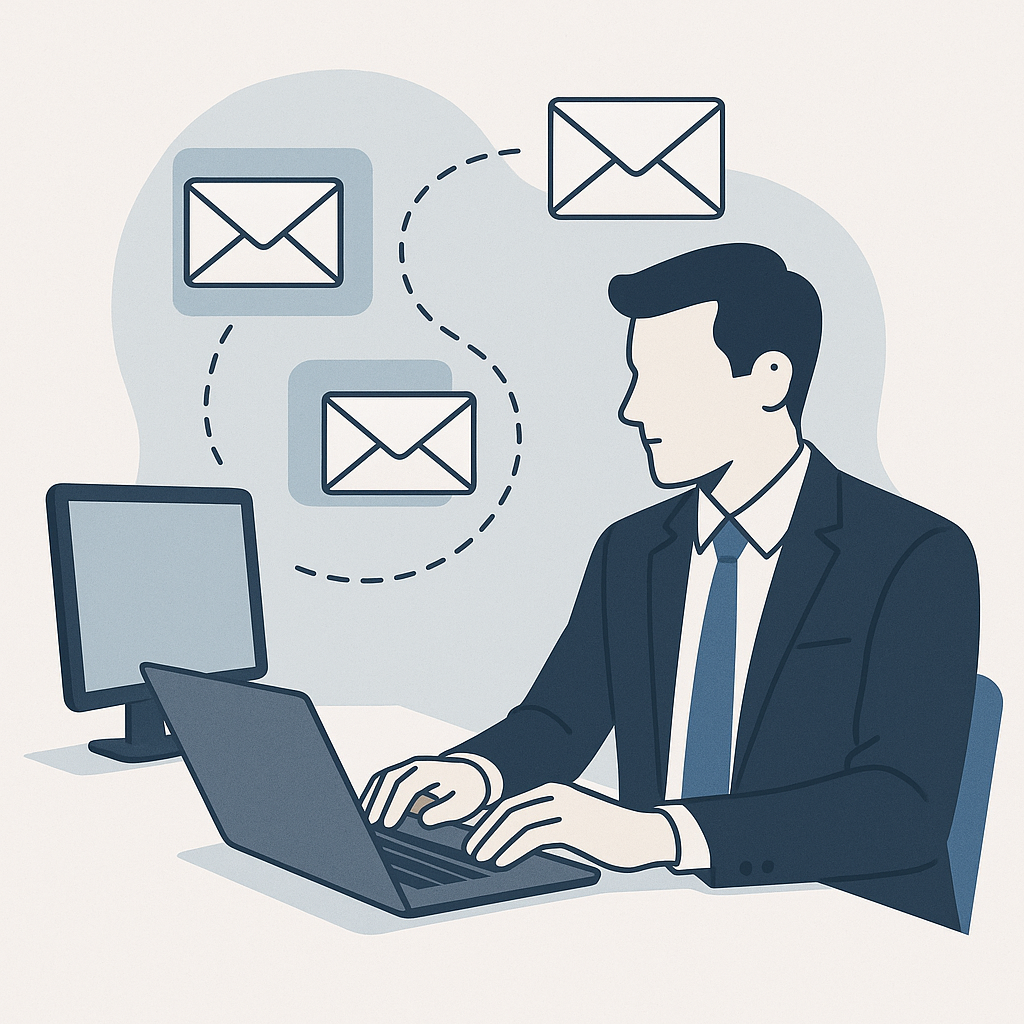 Modern, clean graphic symbolizing optimized communication for peak email efficiency in the workplace.