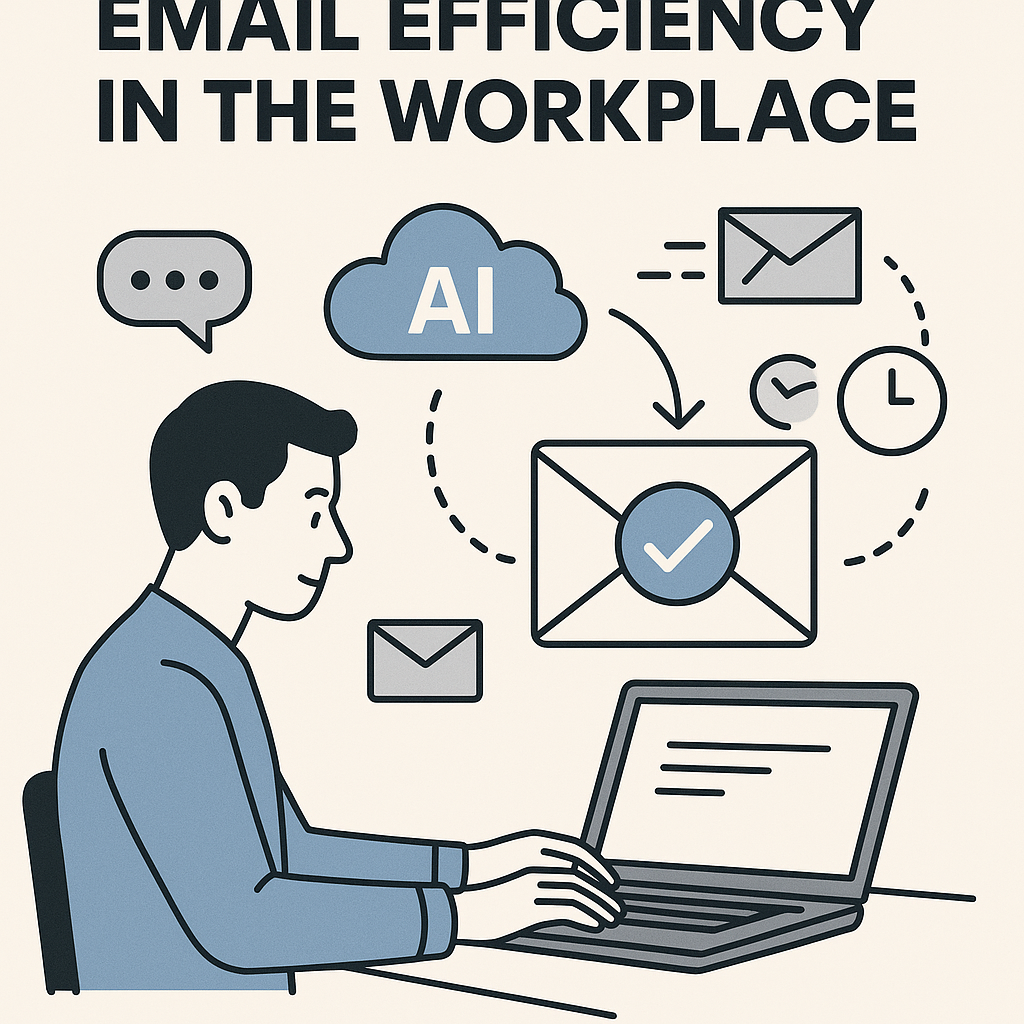 An educational illustration demonstrating how AI tools enhance email efficiency in the workplace through smart prioritization and automation.