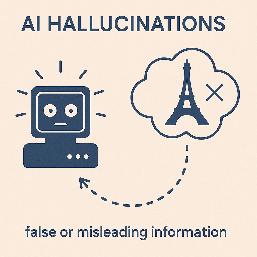 Illustration depicting AI hallucinations, showing how factual errors compromise trustworthy AI systems.