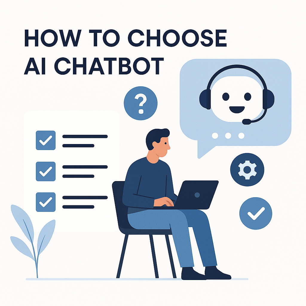 Modern graphic representing the process of choosing the best AI chatbot for your needs.