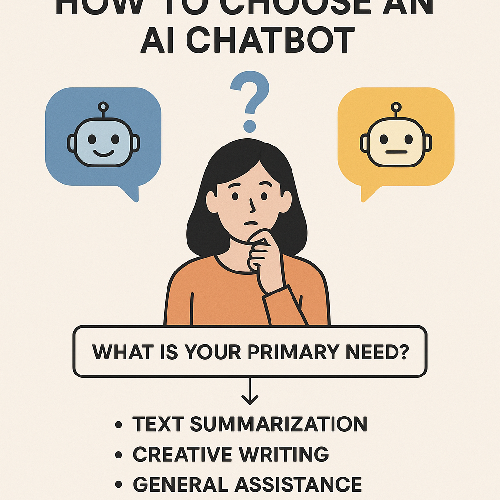 Clear illustration explaining how to choose your best AI chatbot from options like ChatGPT, Claude, and Gemini.