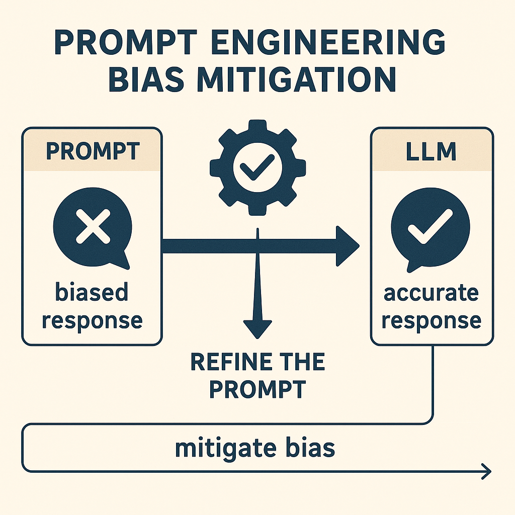 Illustration showing prompt engineering bias mitigation strategies for responsible AI development.